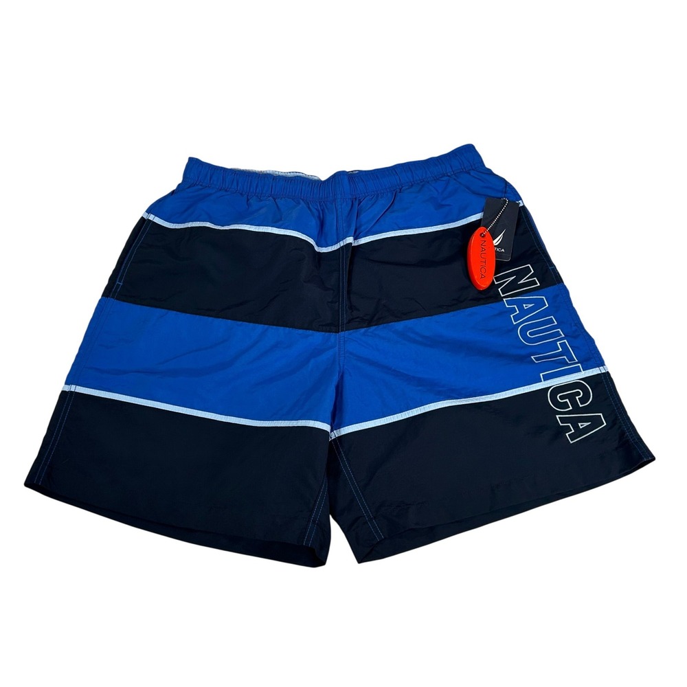 Nautica Mens Blue Navy Colorblock Swim Trunks Board Shorts Large NWT T51146